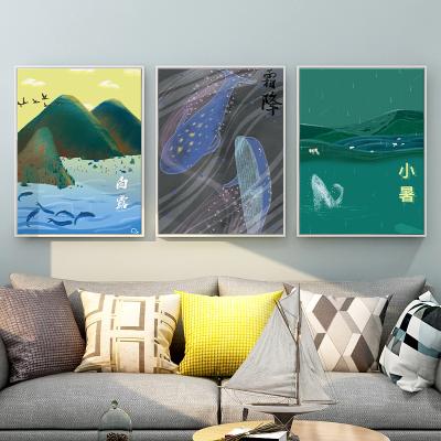 China Modern Modern Animal Whale Cartoon Painting Canvas Landscape Designs Blue Sea Wall Art for sale