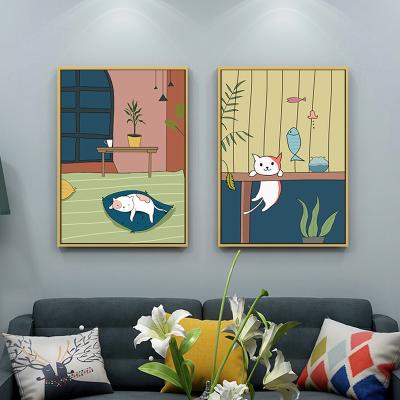 China Beautiful Modern Modern Cat Painting Watercolor Animals Art Prints On Canvas Handmade The Living Room for sale