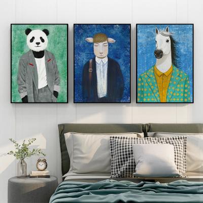 China Modern Colorful Cartoon Animal Alpaca Print Wall Art Picture On Canvas Handmade Oil Painting On Canvas for sale