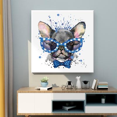 China Hot Sale Modern Cartoon Dog Animal Oil Painting Canvas Print Handmade Wall Art For Living Room for sale