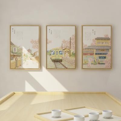 China Japanese Style Scenery Street Cherry Blossoms Landscape Wall Art Decorative Modern Oil Painting Watercolor Canvas Painting for sale