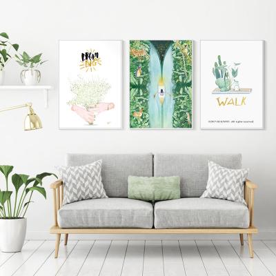 China Modern Colorful Modern Green Plant Print Canvas Wall Art Decor Watercolor Cartoon Painting Living Room for sale