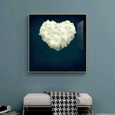 China Modern White Abstract Wall Art Blue Sky Picture Cloud Porcelain Decor Crystal Painting For Living Room for sale