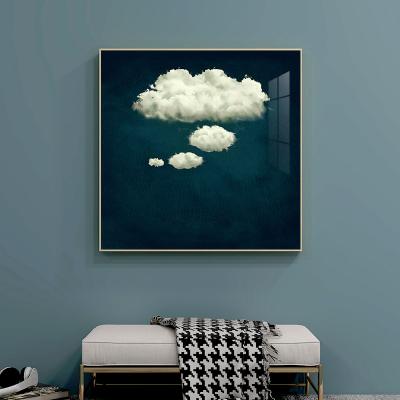 China White Modern Motivational Home Decoration White Cloud Printer Wall Art Posters Porcelain Crystal Painting For Living Room for sale