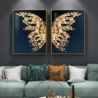 China Modern Abstract Crystal Porcelain Butterfly Painting Artwork With Gold Animal Wall Art For Living Room Decor for sale