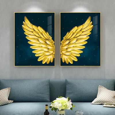 China Modern Modern Golden Angel Wing Painting Wall Frames Feather Home Decoration Art For Living Room for sale