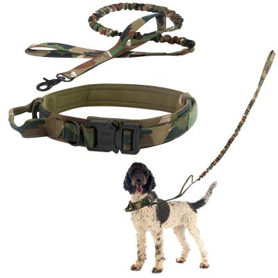 China Tactical Military Padded Nylon Dog Handle Heavy Duty Camouflage Lights Large Training Collars With Metal Buckle for sale