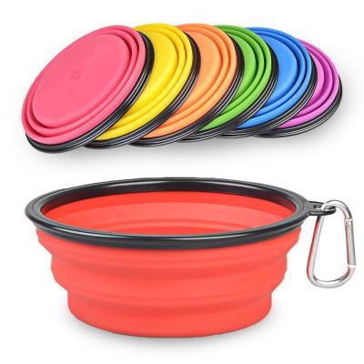 China Portable 1000ml 17.5cm Puppy Food Container Driver Dish Bowl Large Silicone Folding Pet Dog Bowl Viable Outdoor Travel Collapsible Bowl for sale