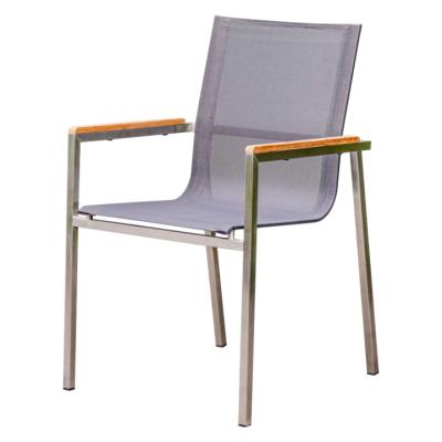 China Modern Popular Stainless Steel And Wood Outdoor Furniture Steel Patio Chair With Mesh for sale