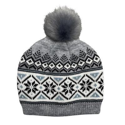 China COMMON Women Beanie Hats With Faux Fur Pom Pom Winter Fashion And Warm Lining for sale