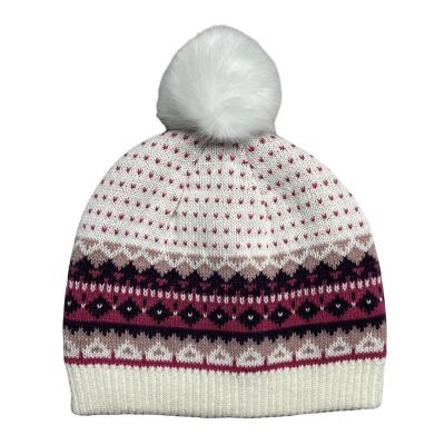 China COMMON High Quality Women Winter White Warm Winter Hat Knit Beanie Hat With Pompom With Lining for sale