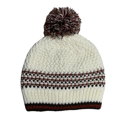 China Casual Knitted Hat With Pompom On Top Women Accessories Hat With Warm Lining for sale