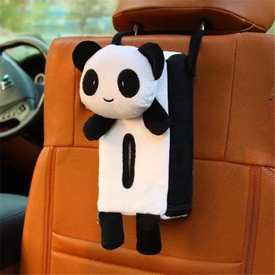 China Custom Plush Decoration Car Plush Panda Animal Car Toy Tissue Box Hanging Soft Holder for sale