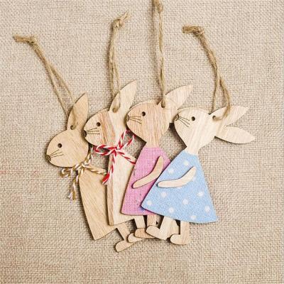 China 4pcs/set 7*11cm Easter Bunny Cute Hanging Wooden Crafts Easter Ornaments Party Supplies Europe Rabbit DIY Decoration Wooden Crafts for sale