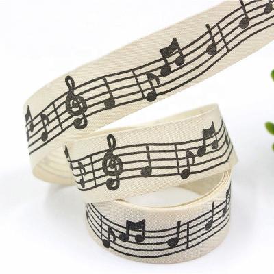 China Printed 100% Handmade Cotton Black Musical Notes Cotton Ribbon DIY Wedding Decoration Music Festival Props 15mm*10meters for sale