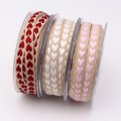 China Polyester 100% 5 Meters / Roll Red-Pink White Peach Heart Woven Ribbon Made Of Polyester For Wedding Decoration Gift Wrapping Hangs DIY Crafts for sale