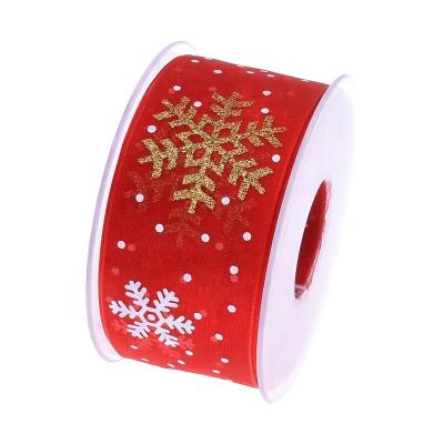 China 38MM*20Yards/Roll 100% Polyester Christmas Organza Ribbon Sparkling Snow Ribbon Strip For Handmade Gift Craft Packing Party DIY Decoration for sale