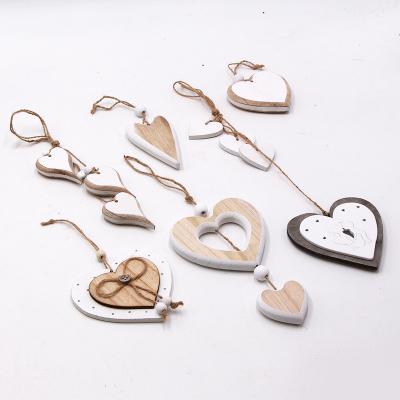 China Europe 3 Hearts DIY Open Wooden Heart Dangle Design for Party Wedding Valentine's Day Ornament Nordic Vintage Hanging Creative Decor for sale