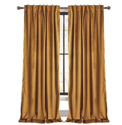 China High Quality Luxury European Style Holland Blackout Velvet Blackout Ready Made Yellow Window Curtain For Living Room for sale