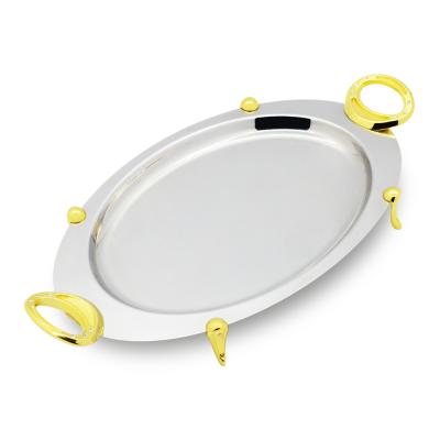 China Luxury Decorated Stainless Steel Food Serving Tray Oval Platter For Buffet Display for sale