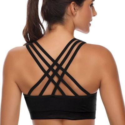 China Dry Comfortable Custom Strappy Sports Bra High Support Padded Wear Free Yoga Bra Top With Removable Cups for sale