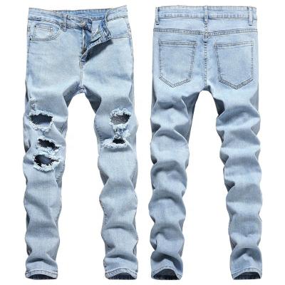 China New Italy Style Waterproof Men Distressed Destroyed Pants Slim Jeans Men Art Blue Jeans Pants Biker Patches for sale