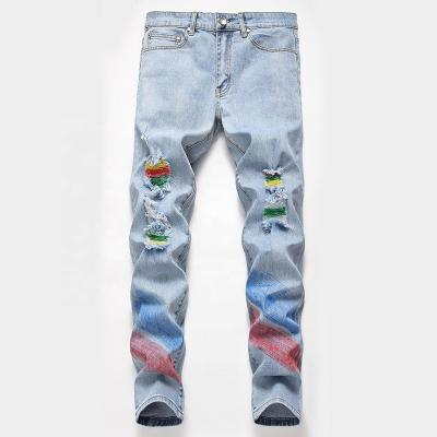 China High Quality Waterproof Embroidered Boot Cut Out Brand Men's Jean Pants 100% Printed Cotton Men's Ripped Jeans for sale