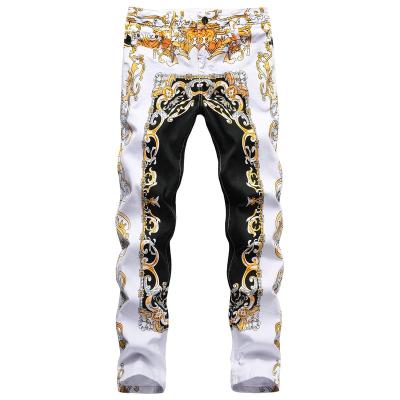 China Wholesale Sporty-Fit Breathable Floral Print Jeans For Men With Pockets Retro Comfort Slim Stretch Jeans for sale