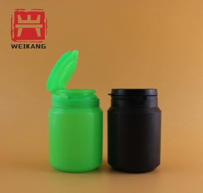 China Empty Black Food 60ml 100ml 150ml HDPE Pill Capsule Container Chewing Gum Bottle With Tear Off Cap for sale