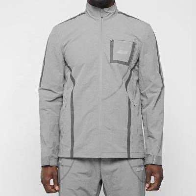 China Logo High Quality Designer Reflective Custom Made Breathable Plus Size Ice Gray Crinkled Nylon Taped Tracksuit Tracksuit for sale