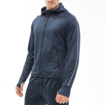 China Waterproof Slim Fit Custom Gym Sport Polyester Lightweight Causal Hoodie Thumb Holes In Cuffs Hoodie With Tape Reflective Mens Hoodies for sale