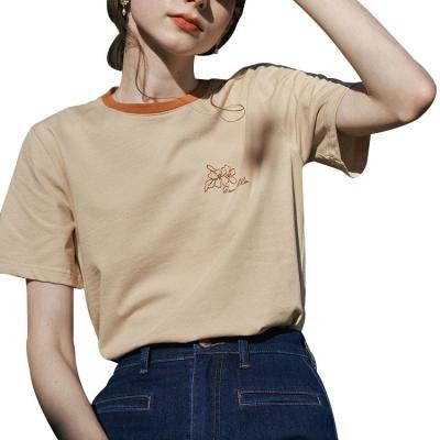 China QUICK DRY Custom Made Casual Round Neck Short Sleeve Women's 100% Cotton Embroidery T-Shirt for sale