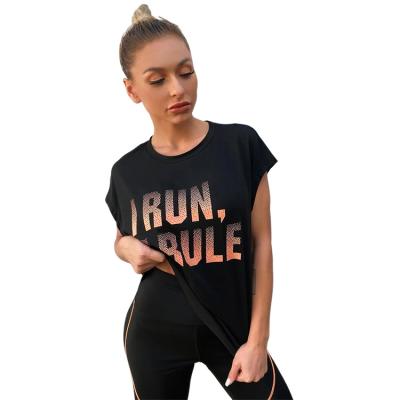 China Breathable Custom Logo Printed Tee Women Sleeve Sports Stitch Short Sleeve Shirt for sale