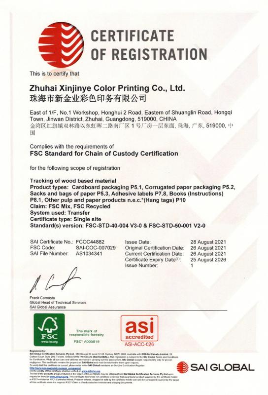 FSC - Zhuhai Xin Jinye Colour Print Co.,Ltd