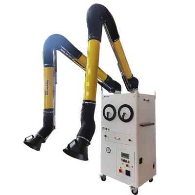 China Non - oily welding dust purification Industrial Dust Collector Filter Welding Fume Smoke Extractor with Dual Extraction Arms for sale