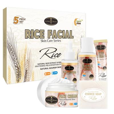 China New Anti Aging Skin Care Rice Whitening Product Series 5 Pieces Set Organic Nourish Skin Beauty For All Skin for sale