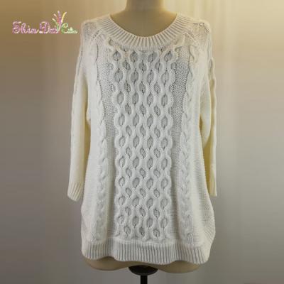 China 2018 New Women Breathable Round Neck Long Sleeve Sweater White Sweater for sale