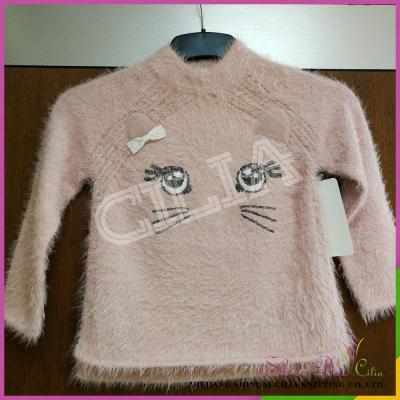 China New Design High Quality Anti-wrinkle Sweater White Hand Knitted Embroidered Sweater For Little Girl for sale