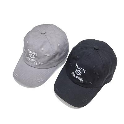 China COMMON Wholesale Cotton 6 Panel Embroidery Custom Mens Black Distressed Dad Hats for sale