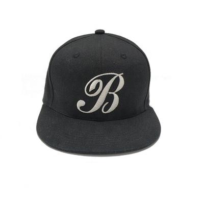 China JOINT Fashion Custom Fit 6 Panel Flat Brim Embroidery Black 100% Cotton Cotton Snapback Hats for sale