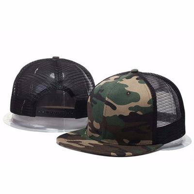 China COMMON 3D Flat Brim Embroidered Camo Custom Logo Black Plain Hat Mesh Hat Trucker Hat for sale