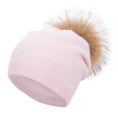 China Fashion COMMON winter raccoon fur pom ladies wool felt beanie warm merino top hat for sale