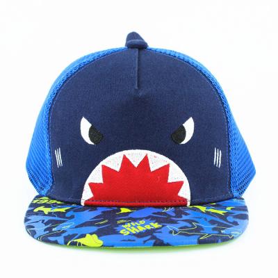 China Wholesale JOINT Cartoon Children's Custom Mesh 5 Panel Baby Shark Design Snapback Hats for sale