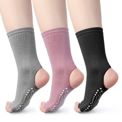 China Sports Women's Open Heel And Fingerless Yoga Socks Amazon Cotton Border Mid-tube Sweat-absorbing Breathable Five-finger Socks Zhe for sale