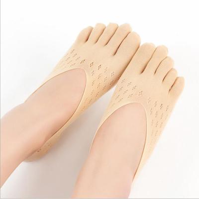 China New Leisure Women's Stockings Summer Mesh Mouth Silicone Cotton Boat Five-finger Socks Breathable Shallow H Border for sale