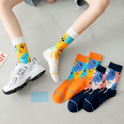 China All-matching Korean version of new products OE autumn and winter all-match Simpson cotton socks cartoon ladies oil painting tube socks for sale