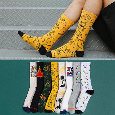 China Breathable socks men's autumn and winter medium tube socks Europe and the United States cartoon graffiti fashion socks CIA large size skate for sale