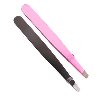 China 2020 New Style Stainless Steel Slanted Tip Black Eyebrow Tweezers for Lady à venda