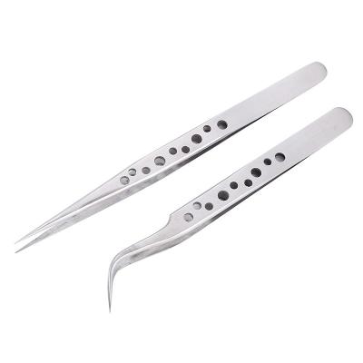 China Professional Silver Pointed Tip 2 in 1 Curverd Lash Eyebrow Tweezers Kit for sale