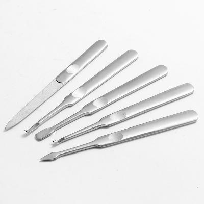 China Professional Stainless Steel Beauty Tools Set Manicure Nail Pusher Ear Pick Dead Skin Removal Nail File Tool Set à venda